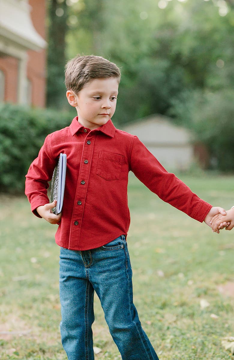 Hope & Henry Kids' Organic Long Sleeve Flannel Button Down Shirt, Alternate, color, Dark Red