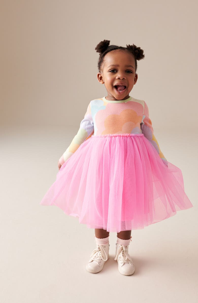 NEXT Kids' Long Sleeve Jersey & Mesh Dress, Alternate, color,