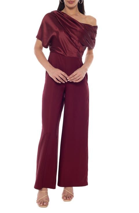 Satin & Twill One-Shoulder Jumpsuit