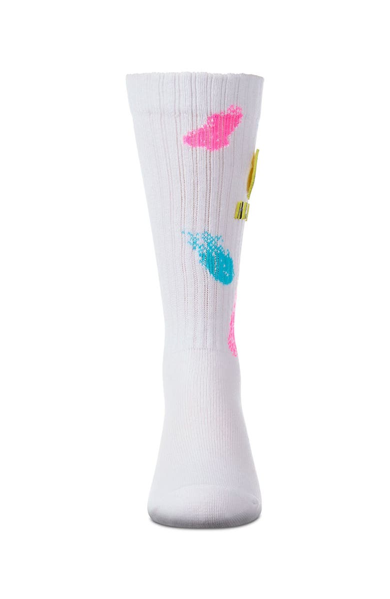 MeMoi Happy Face High Sock with Splatter Graphics, Alternate, color, Neon Blue