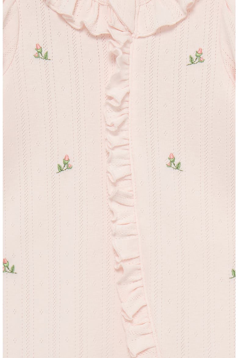 Rosebud Embroidered Pointelle Knit Cotton Ruffle Footie & Bow Head Wrap Set (Nordstrom Exclusive), Alternate, color, PINK/ WHITE