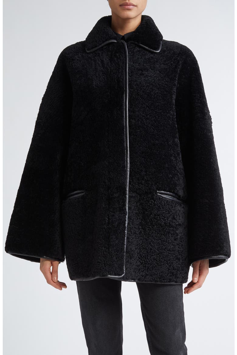Genuine Teddy Shearling Overshirt Jacket, Main, color, BLACK