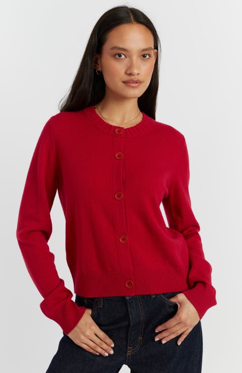 Wool Cashmere Blend Crew Neck Cropped Cardigan