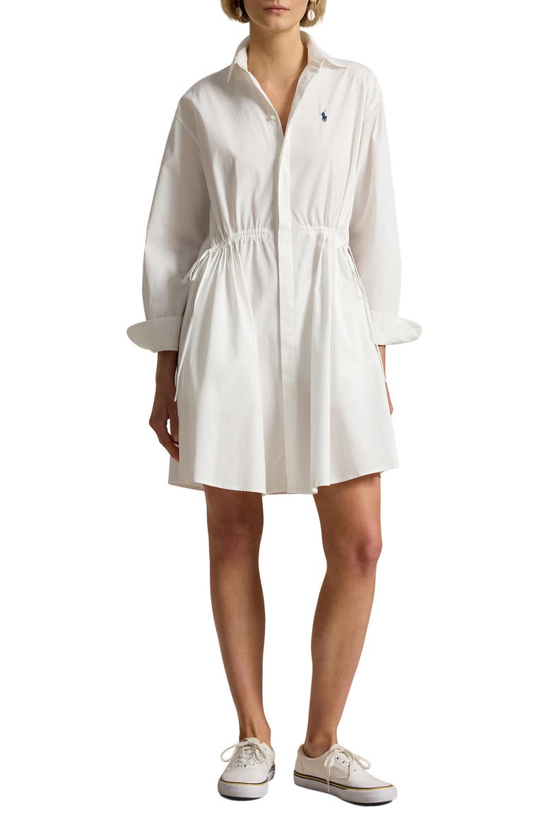 Long Sleeve Cotton Poplin Shirtdress, Main, color, WHITE