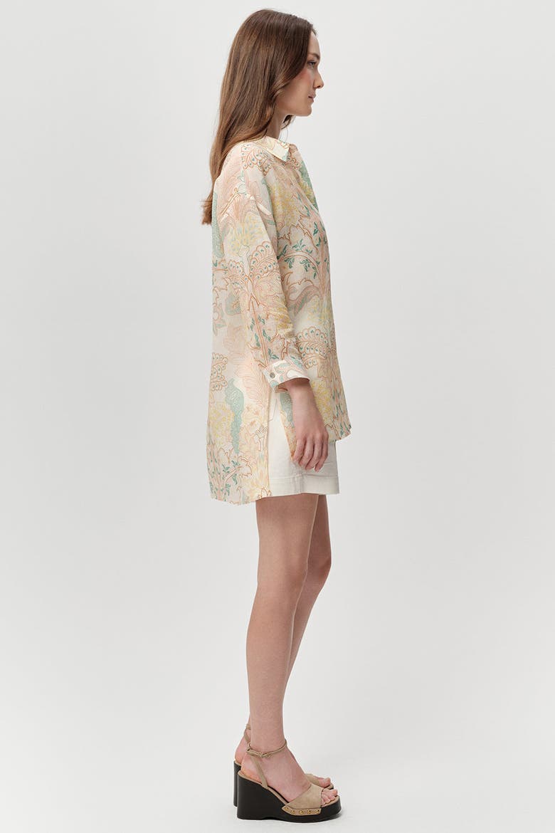 Aron Shirt Collar Long Sleeve Printed Ramie Shirt, Alternate, color, Multi Color