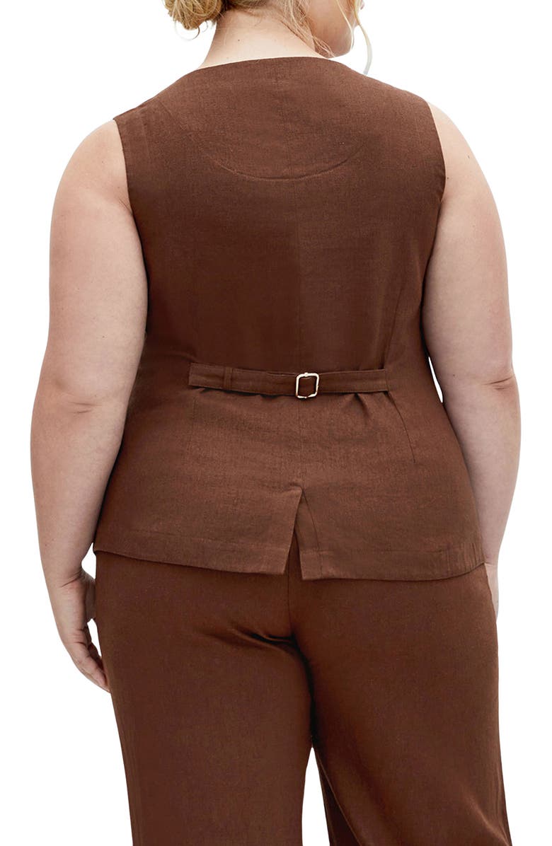 City Chic Vivien Linen Blend Vest, Alternate, color, Chocolate
