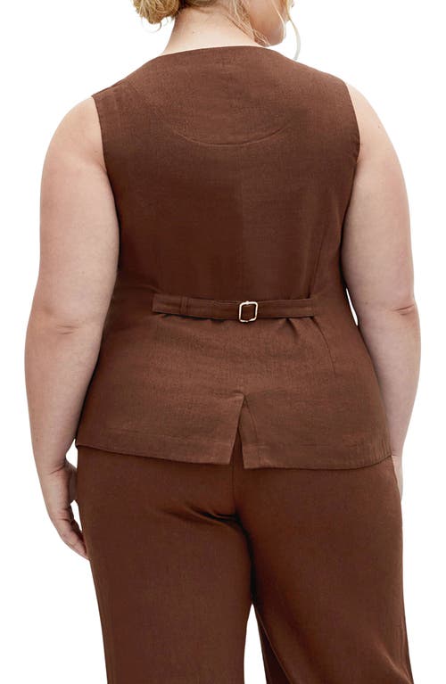 City Chic Vivien Linen Blend Vest In Chocolate