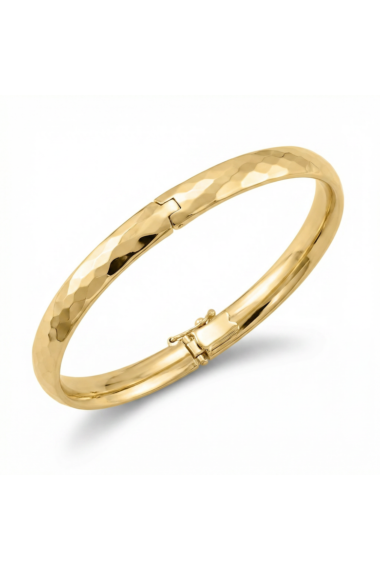 5mm Hammered Bangle Bracelet 18k Gold Over Silver, Main, color, 18k Yellow Gold