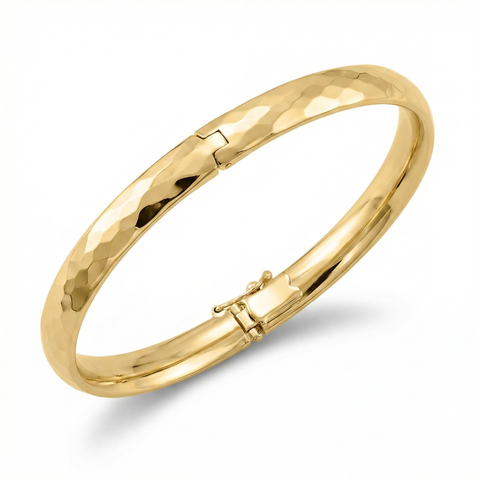 5mm Hammered Bangle Bracelet 18k Gold Over Silver