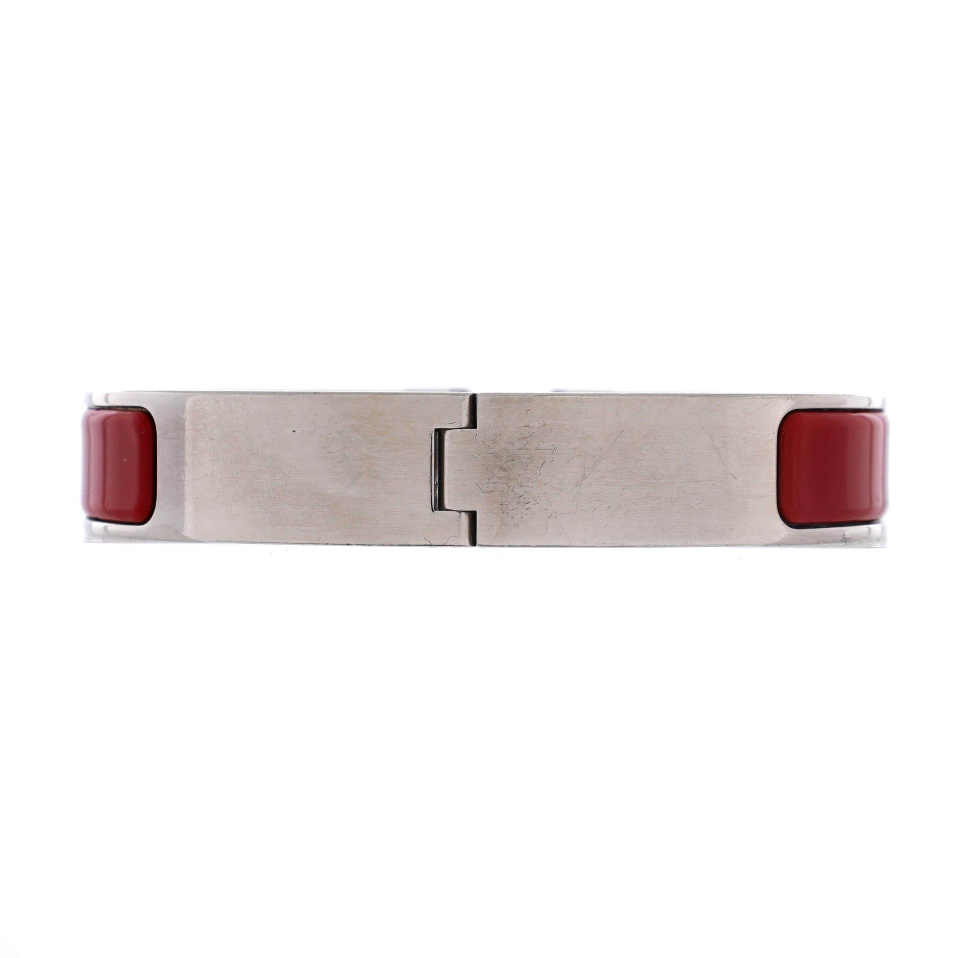 Pre-Owned Hermes Clic H Bracelet Enamel Narrow, Alternate, color, Red