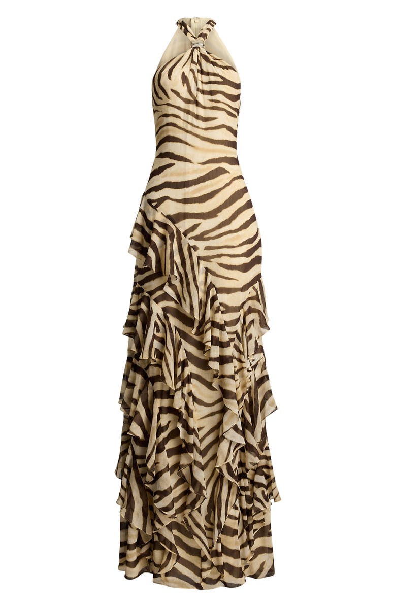 Lauren Ralph Lauren Ruffle Gown, Alternate, color, Cream/ Brown
