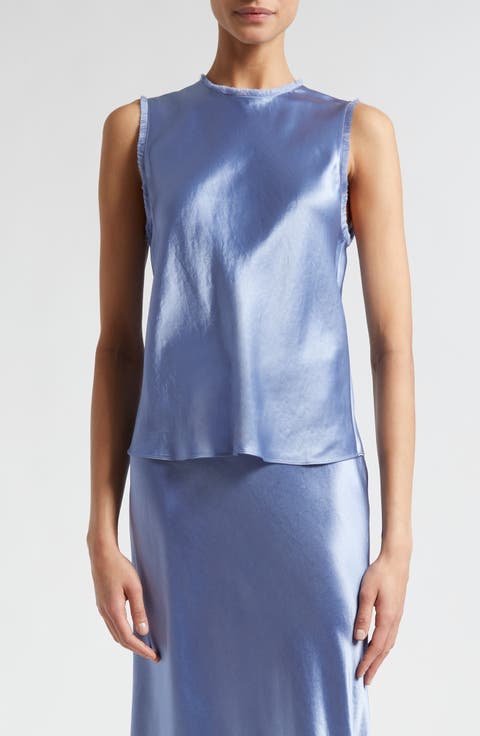 Frayed Edge Sleeveless Satin Shell