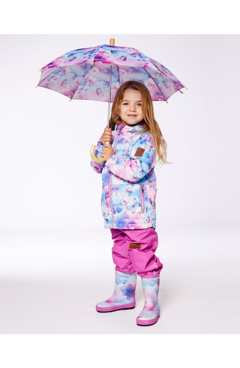 Deux par Deux Girl's Printed Rain Boots Multicolored And Vibrant Pink Background, Alternate, color,