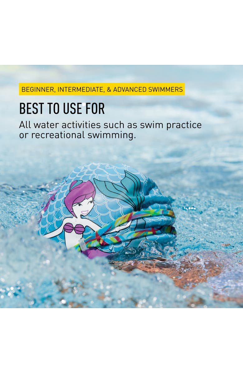 FINIS Mermaid Kids Swim Cap 100% Silicone Fun Prints Universal Fit Chlorine Protection, Alternate, color, Blue