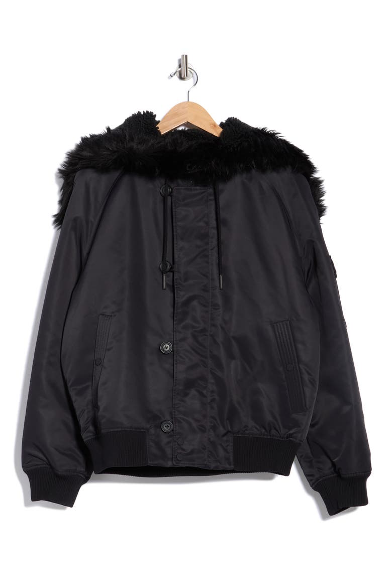 Beron Faux Fur Trim Hooded Jacket, Alternate, color, BLACK