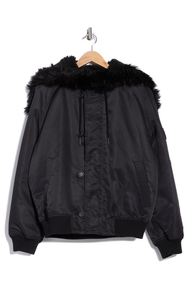 HUGO Beron Faux Fur Trim Hooded Jacket, Alternate, color, Black