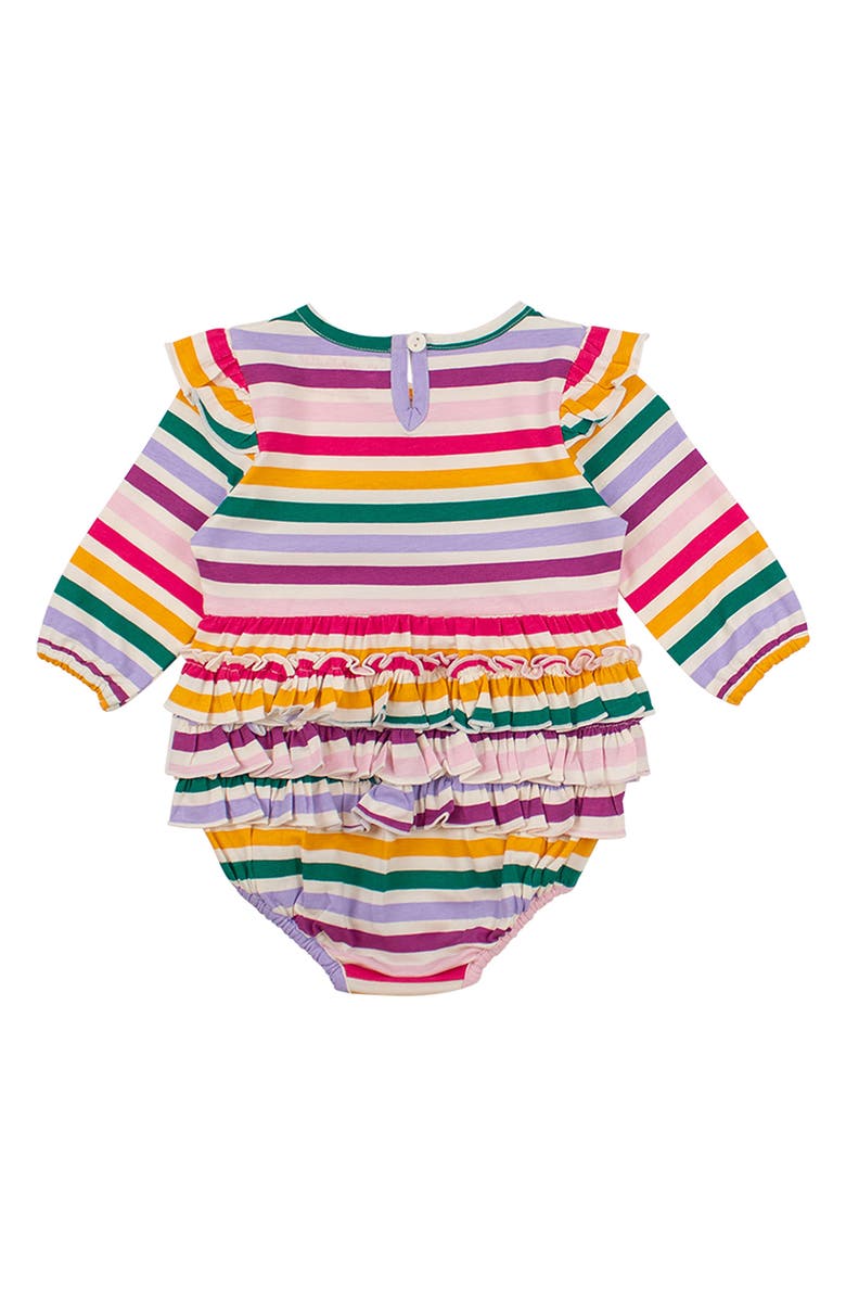 RuffleButts Colorful Rainbow Stripe Bodysuit, Alternate, color, White