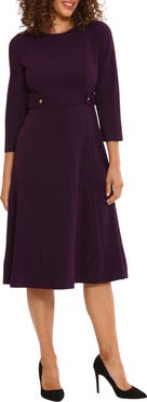 London Times Gold Button Fit & Flare Dress