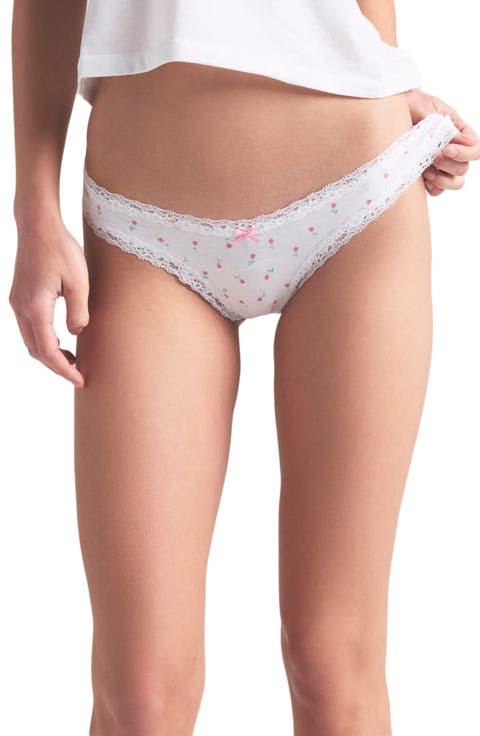 Lightweight Cotton Lace Trim Thong (Regular 
Plus)