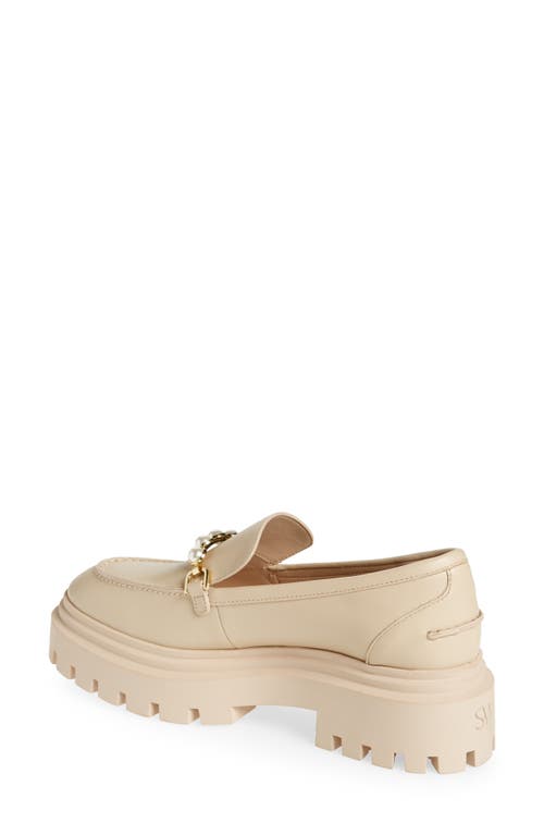 Stuart Weitzman Perla Imitation Pearl Lug Sole Loafer In Museline Tonal
