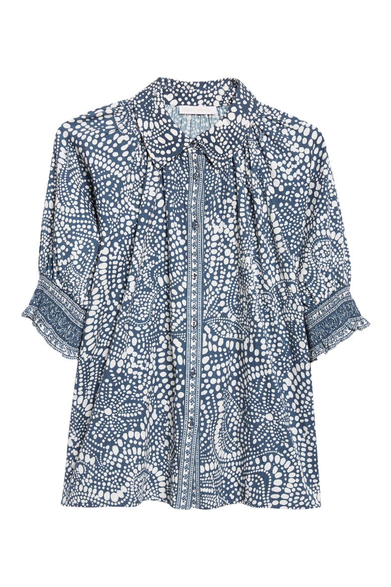 Freya Cotton Button-Up Shirt, Alternate, color, NAVY DOT
