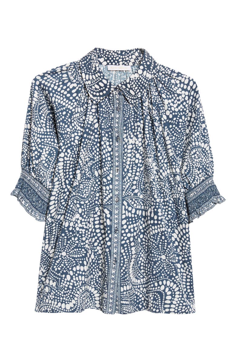 Ramy Brook Freya Cotton Button-Up Shirt, Alternate, color, Navy Dot