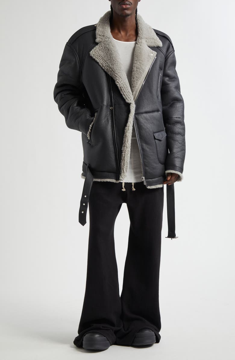 Rick Owens Jumbo Luke Stooges Leather & Genuine Shearling Jacket, Alternate, color, 