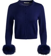 Alice + Olivia Dollie Faux Fur Cuff Wool Cardigan