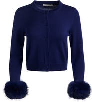 Alice + Olivia Dollie Faux Fur Cuff Wool Cardigan