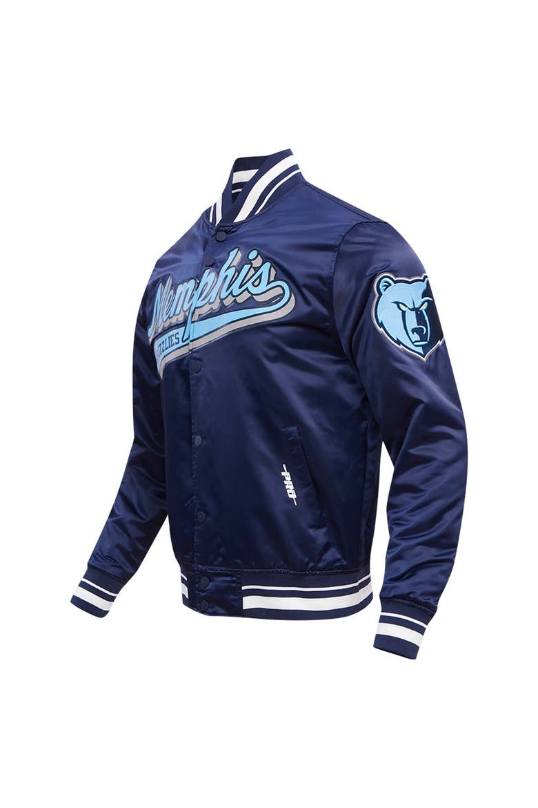 Men's Pro Standard Navy Memphis Grizzlies Script Tail Full-Snap Satin Varsity Jacket, Alternate, color, Navy