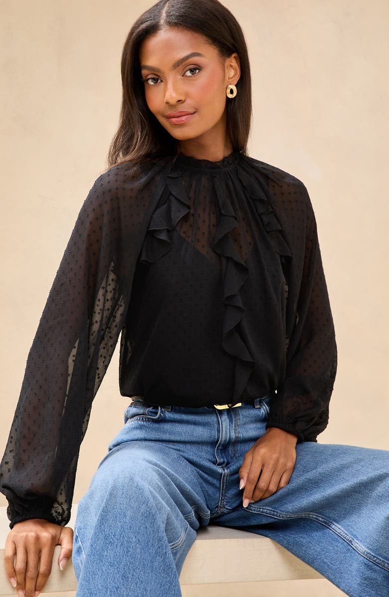 Lipsy Dobby Ruffle Top, Alternate, color, Black