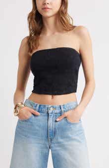Open Edit Strapless Lace Overlay Crop Top