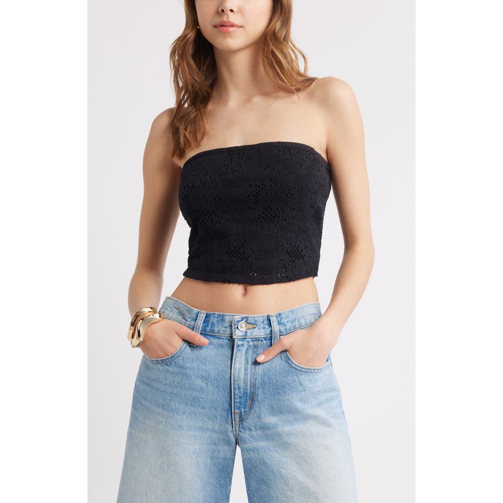 Open Edit Strapless Lace Overlay Crop Top In Black