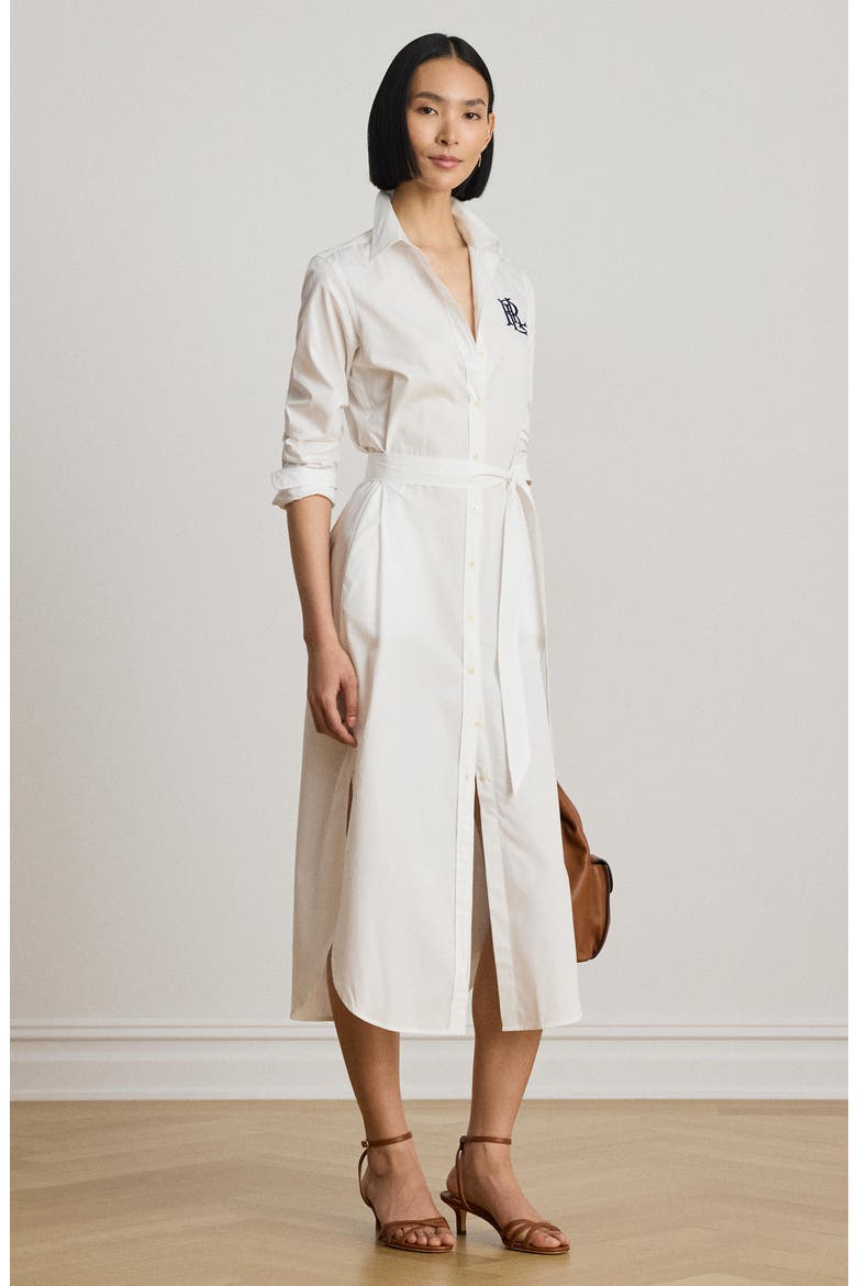 Amity Chest Logo Tie Waist Maxi Shirtdress, Alternate, color, WHITE