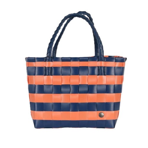 Handed By Paris Brights Recycled Tote Bag In Dark Blue/coral Orange