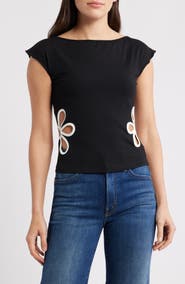 Princess Polly Currents Flower Cutout Cotton Blend Top
