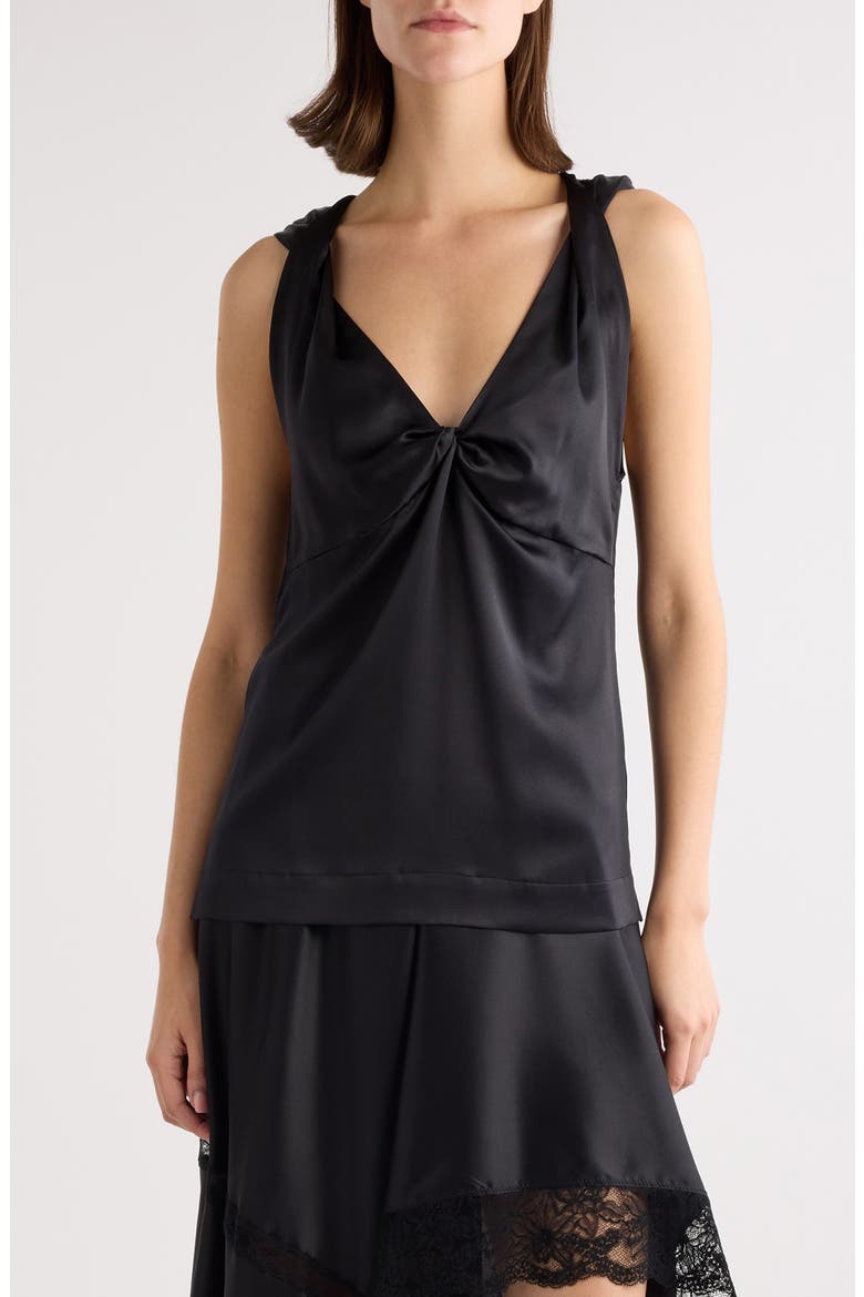 Twist Detail Stretch Silk Top, Main, color, BLACK