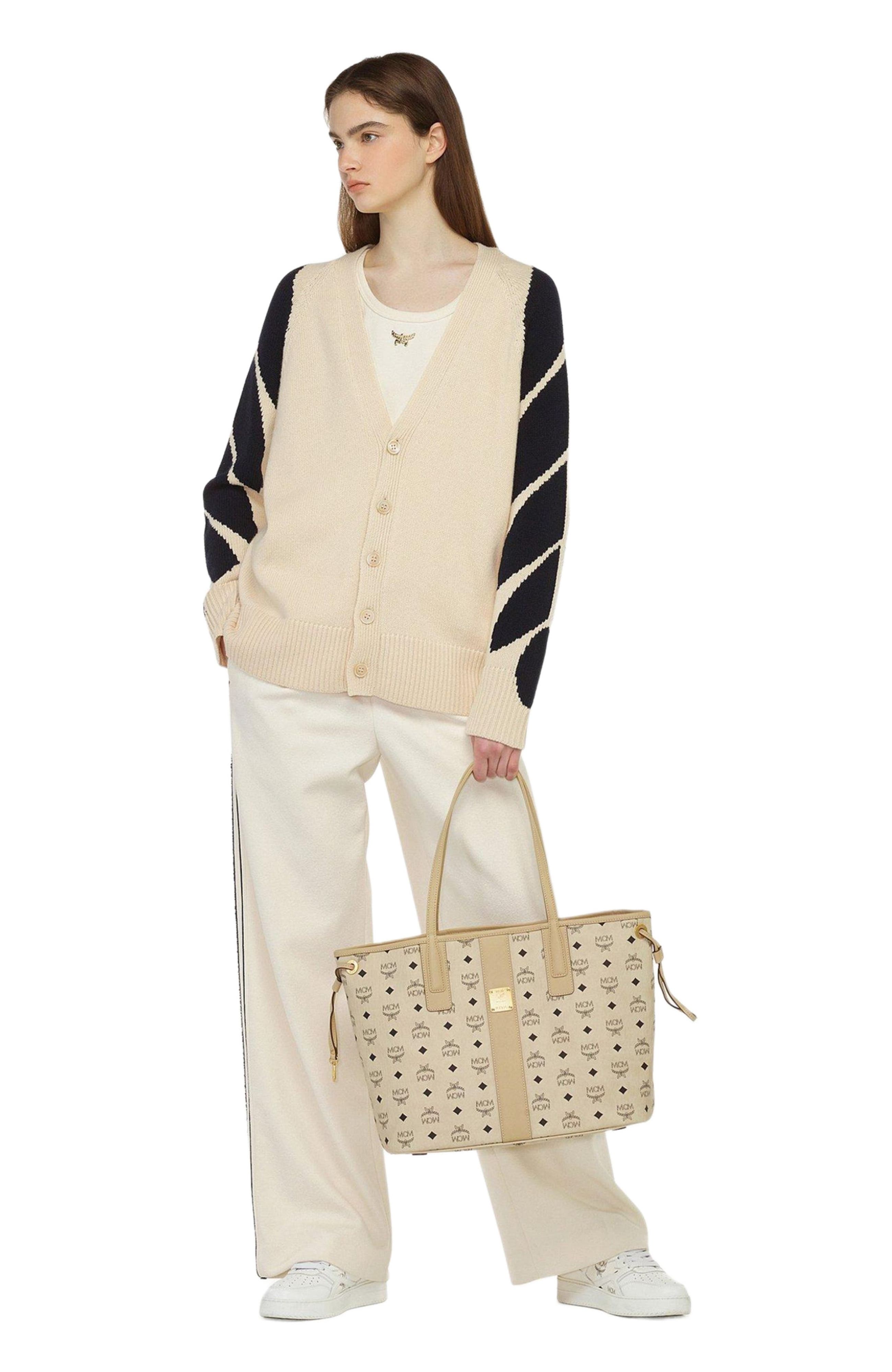 MCM Medium Liz Reversible Shopper, Alternate, color, Beige+Black Logo