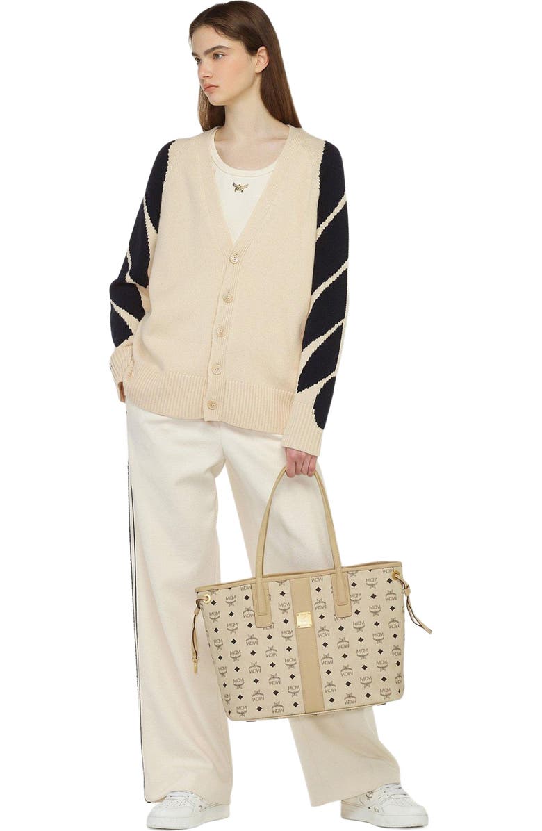 MCM Medium Liz Reversible Shopper, Alternate, color, Beige+Black Logo