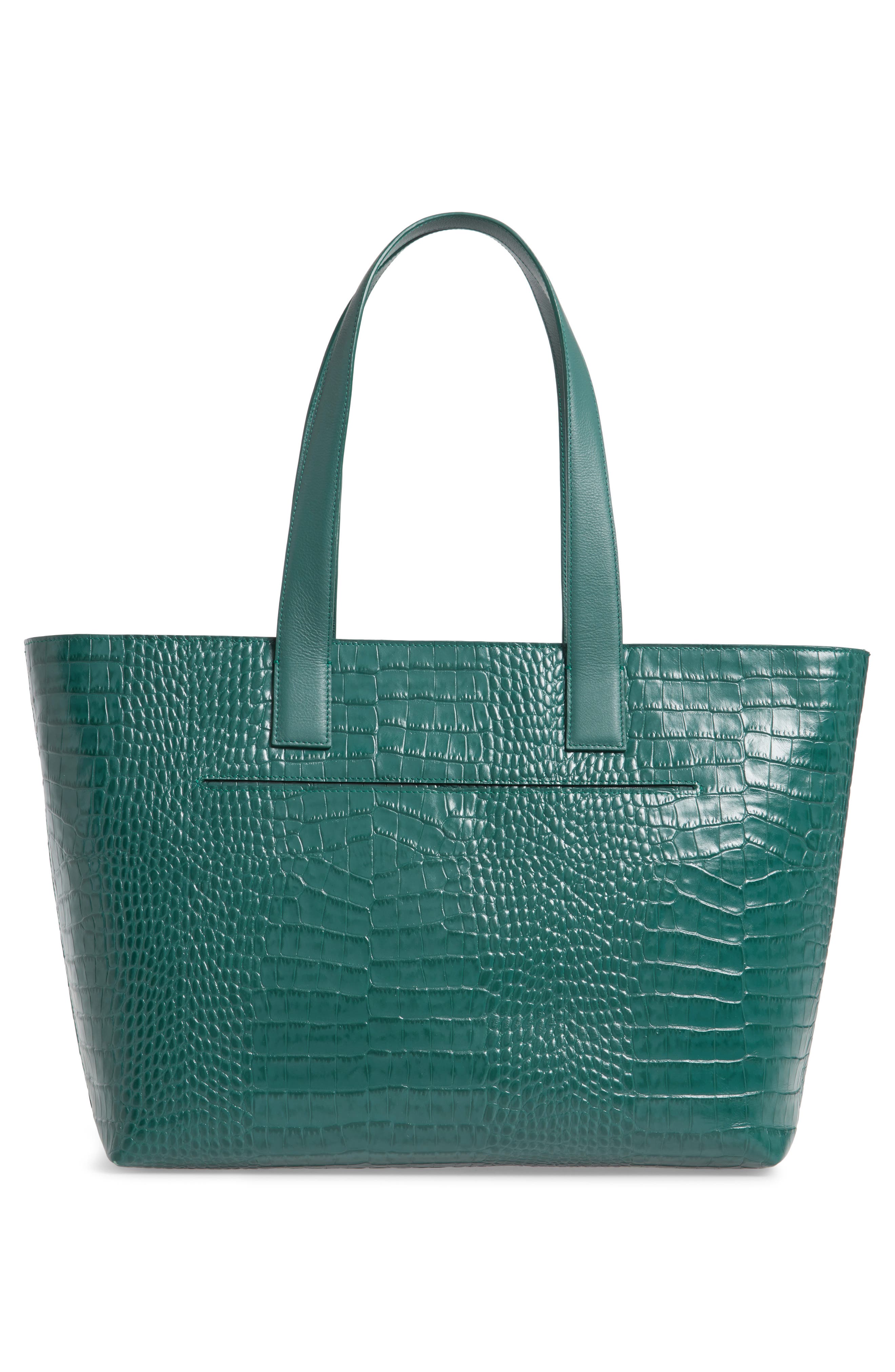 Celia Croc Embossed Leather Tote, Alternate, color, GREEN CADMIUM