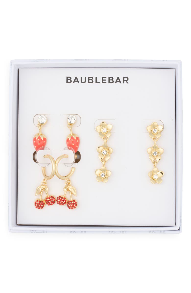 BaubleBar Fresh Picks Set of 3 Assorted Earrings, Main, color, Red