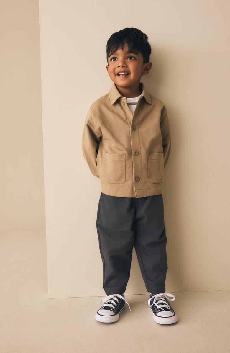 NEXT Kids' Jersey Jacket, Stripe T-Shirt & Jogger Set, Alternate, color, Tan