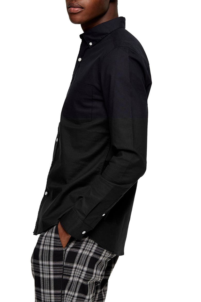 Skinny Fit Stretch Button-Down Oxford Shirt, Alternate, color, BLACK