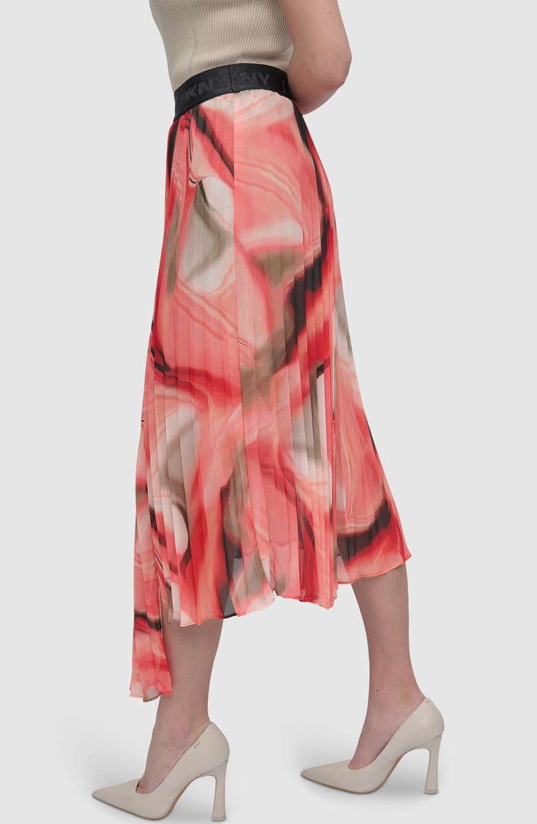DKNY Print Pleated Asymmetric Midi Skirt, Alternate, color, Brushed Pink