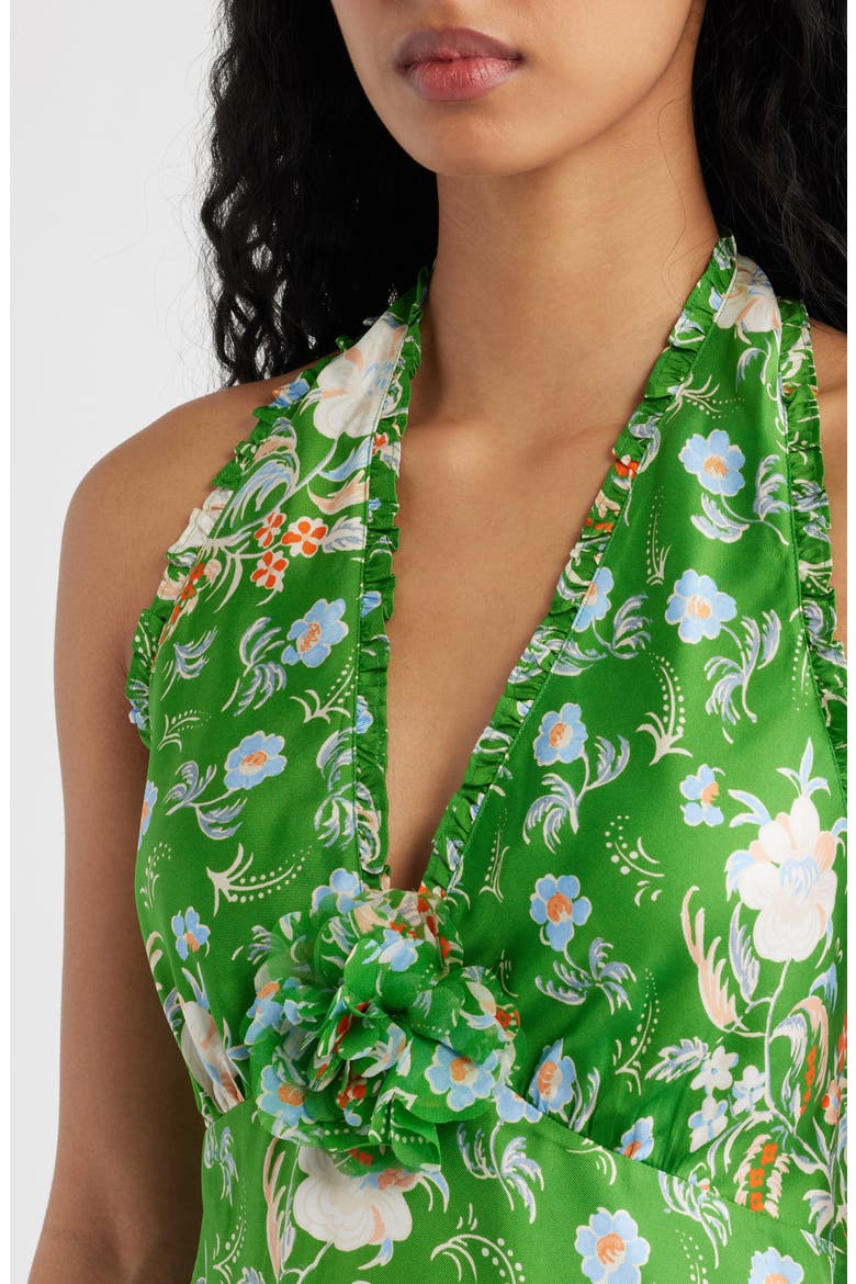 Mazarin Floral Silk Blend Halter Minidress, Alternate, color, EMERALD HOLLYHOCK HILLS