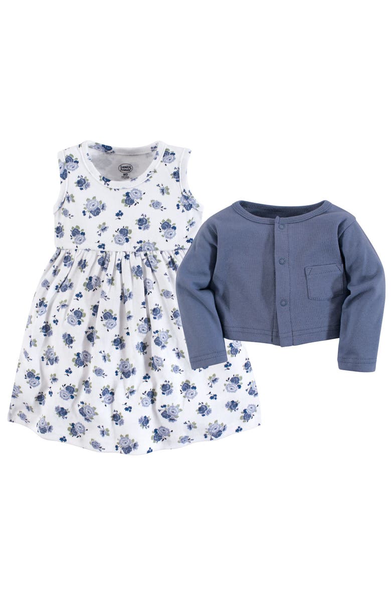 Luvable Friends Dress and Cardigan, Alternate, color, Blue Floral