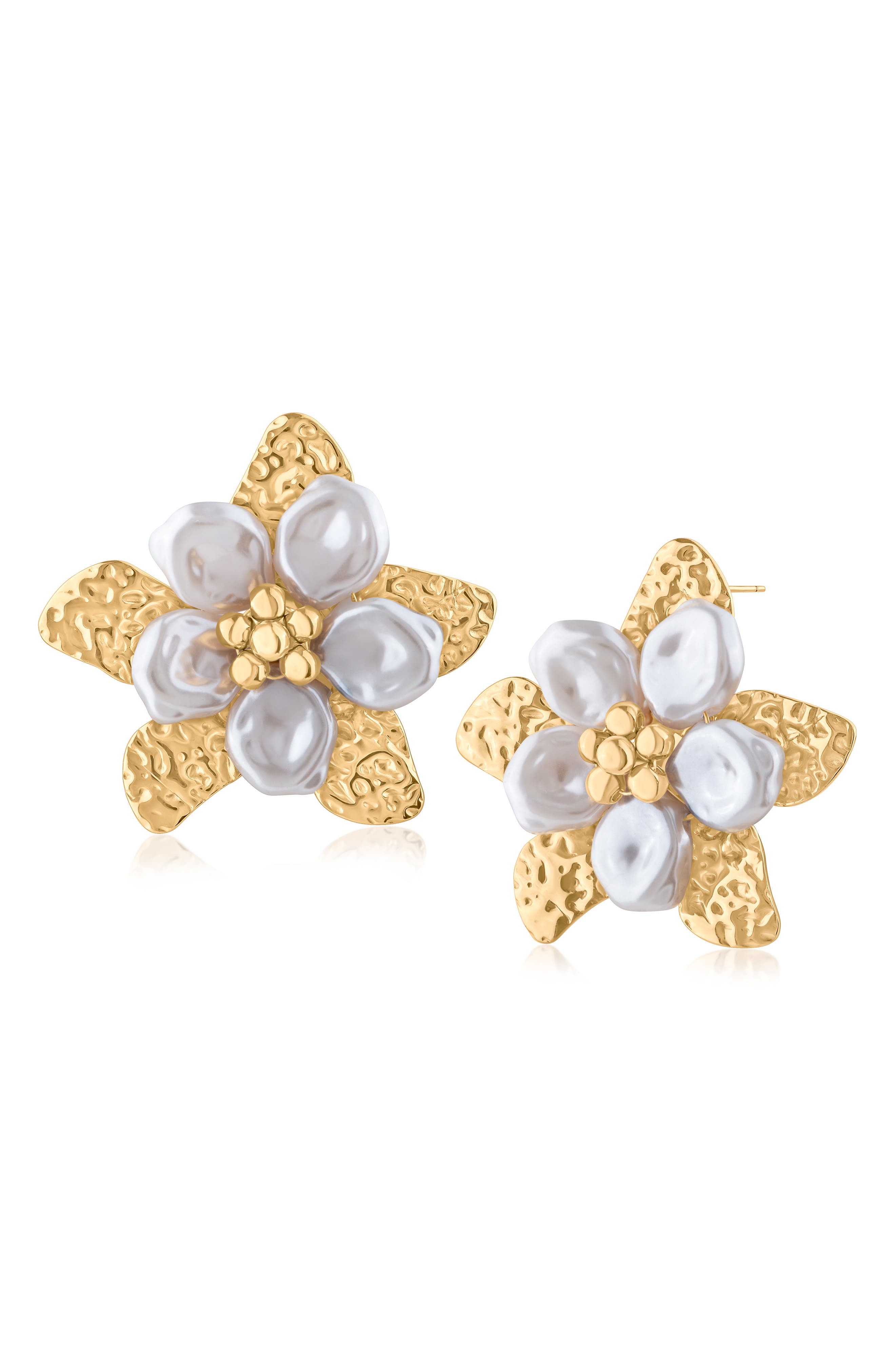 Imitation Pearl Flower Button Earrings