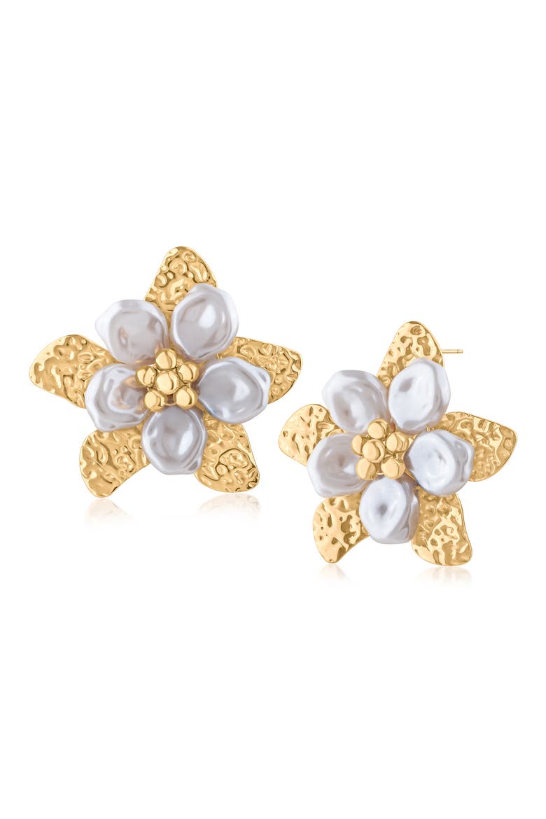 Imitation Pearl Flower Button Earrings, Main, color, WHITE/ GOLD