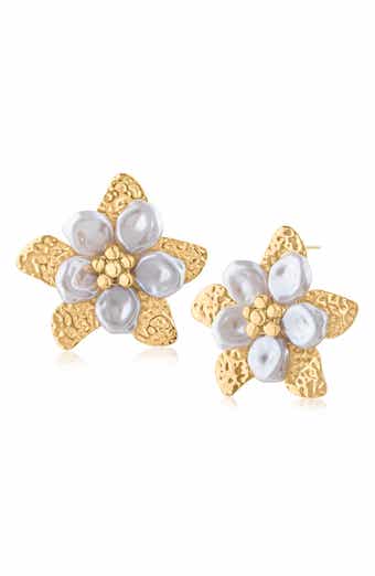 Imitation Pearl Flower Button Earrings