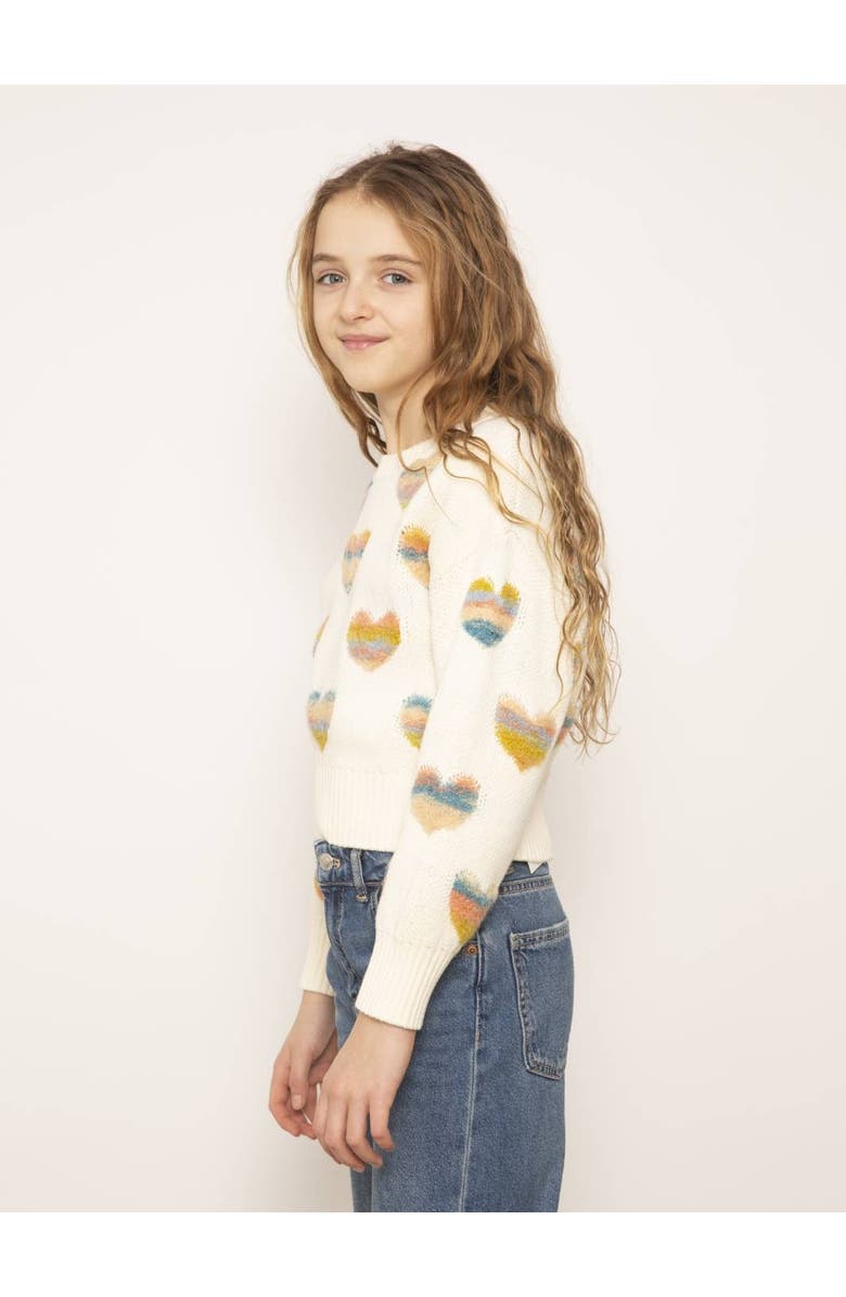 Central Park West Janna Textured Hearts Crew, Alternate, color, Ivory Multi